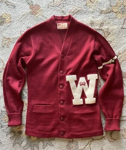 Vintage 50s Whittier High CA Wool KNIT LETTERMAN Varsity W Sweater Cardigan USA - Picture 1 of 18
