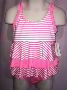 New with Tag Bobbie Brooks 2 PC S (6/6X) Pink Stripe Swimsuit Bikini BB12 - Picture 1 of 12