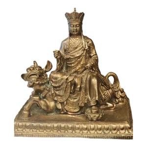 Japanese Bronze Bodhisattva Ksitigarbha Seated on Klrin – 9" - Picture 1 of 11