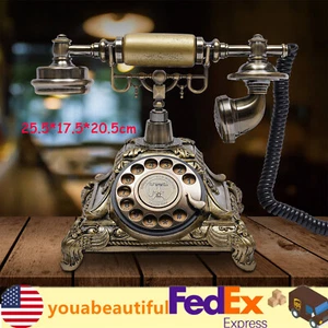 Desk Phone European Style Vintage Home Telephones Rotary Dial Phone - Zdjęcie 1 z 11