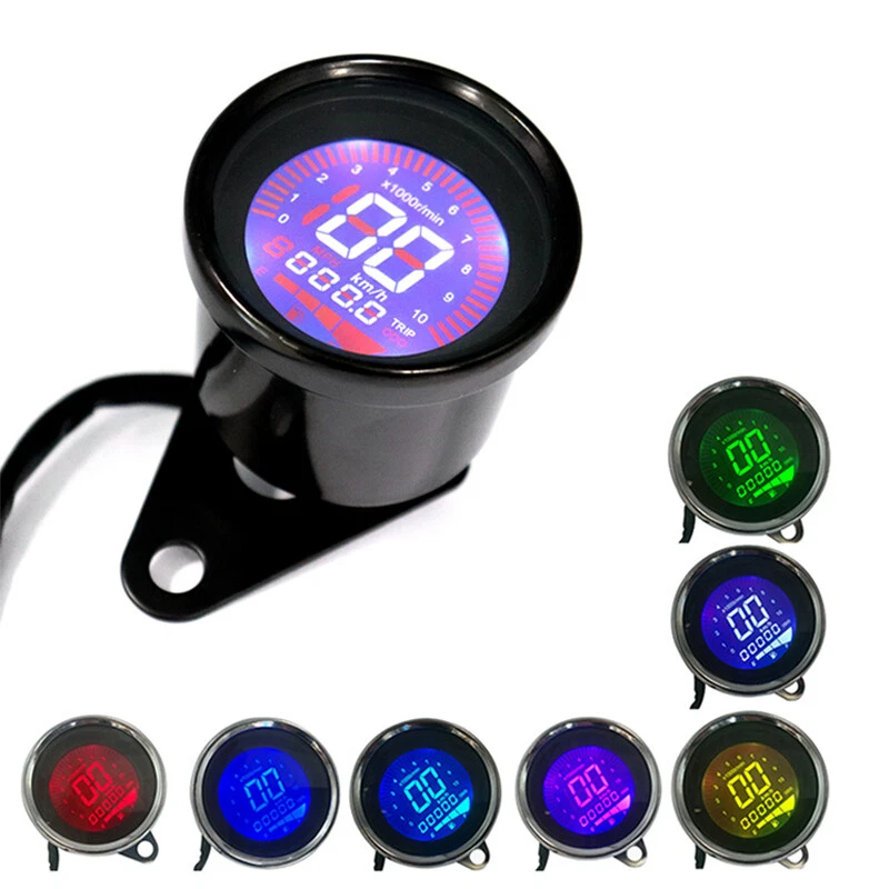 Retro Motorcycle Digital Speedometer LED LCD Odometer Tachometer Fuel Meter 12V - Image 1 of 4