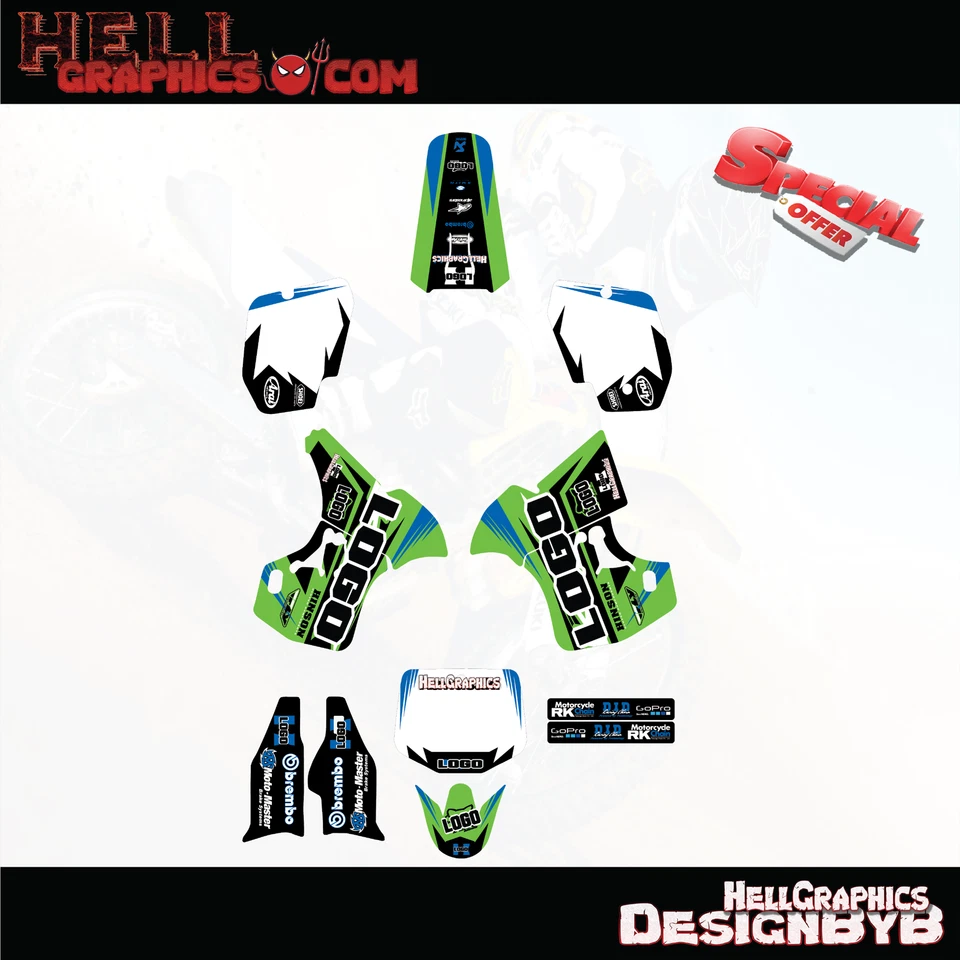 Kit de calcomanías gráficas verde y azul para Kawasaki KX 500 MX Kx500 1990-2004 Foto 1 de 1