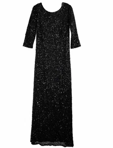 Women’s Black Sequin Formal Dress Size 12 Sheer Sleeves Black - Picture 1 of 12