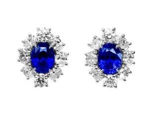 Pendientes hechos a mano con clip para orejas de diamante de zafiro de platino de Ceilán 10,53 CTW - Imagen 1 de 9