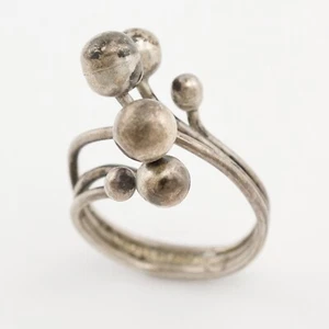 Vintage Taxco Sterling Silver Ball End Bypass Ring Size 9 Modernist Brutalist - Picture 1 of 9