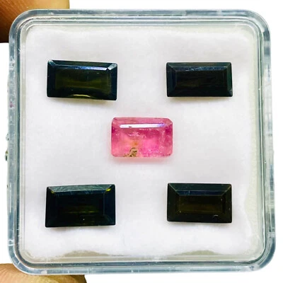 5 Pcs Natural Multi Tourmaline 8.6-9.6mm Baguette Cut Loose Untreated Gemstones - Image 1 of 4