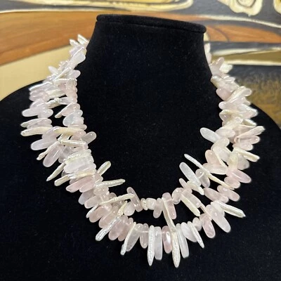 Rose quartz pearl necklace double strand 20” - Image 1 of 4