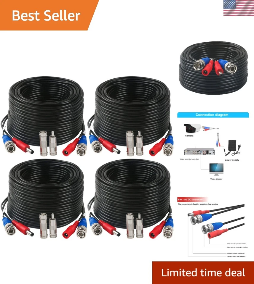 4 Pack 200 Feet BNC Video Power Cable Wire Video Security Camera Wire with Co... - Image 1 of 4