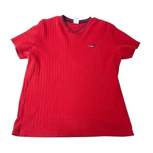 Vintage Y2K Tommy Jeans Rippstrick V-Neck T-Shirt - Rot - Größe XL - Bild 1 von 4