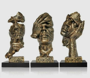 Statua Art Decò 13" scultura volto umano astratto tacere decorazione casa - Foto 1 di 28