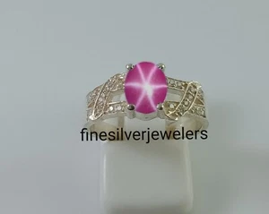 Lindy Pink Star Ring for Women Unique Ruby Star Ring in 925 Sterling Silver  - Picture 1 of 3