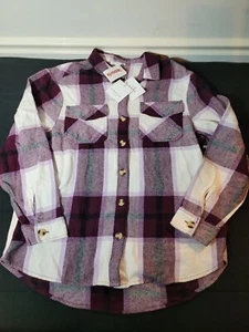 Beach Lunch Lounge Collection Women Burgundy Fig Plaid Cotton Shirt Size Small - Picture 1 of 8