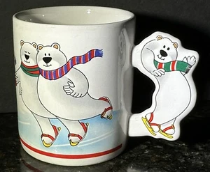 1987 The Love Becher Eisbären Eislaufen 9 Unzen Kaffee flacher Griff EUC Weihnachten - Bild 1 von 7