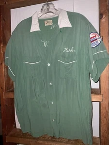 Vintage American Bowling Congress Shirt 60s Sz L Green Chain Stitch Mid Century - Picture 1 of 6