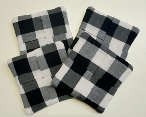 4 posavasos cuadrados de tela a cuadros blanco y negro Country Primitive Farmhouse - Imagen 1 de 4