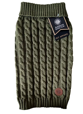 American Kennel Club, Olive Green, Cable Knit Puppy/Dog Sweater, XS, S, M, or lg - Image 1 of 4