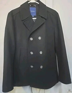 Men’s Nautica Classic Double Breasted Lined Wool Blend Peacoat BLACK Sz SMALL - Picture 1 of 10