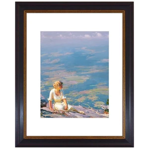 11x14 Black Picture Frame Burgundy Accent & Gold Trim for 8x10 Photo White Mat - Picture 1 of 7