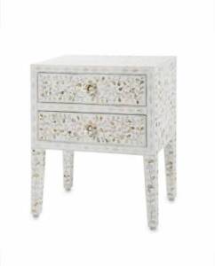 2 Drawer Bedside Night Stand White Mother Of Pearl Inlay Designer Home/Office