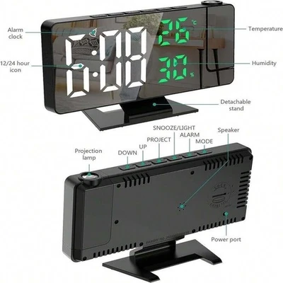 LED Projection Alarm Clock Digital Clock Projector Temperature Display Snooze - Image 1 of 4