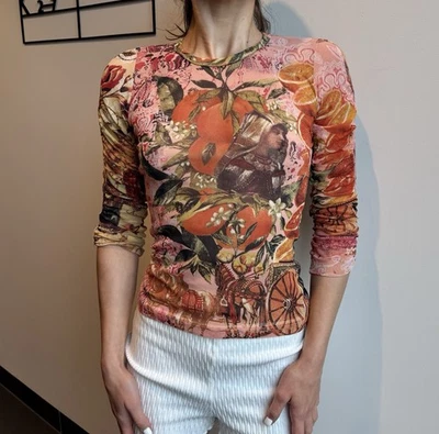 🍊Save The Queen🍊 винтажный сетчатый оранжевый топ y2k avant garde редкий 90-е с длинным рукавом - Изображение 1 из 4