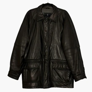 VTG London Fog Men Jacket M Black Genuine Leather Quilt Lined Overcoat Workwear - Picture 1 of 14