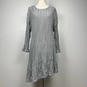 Chico's Womens Metallic Asymmetrical Pleated Burnout Tunic Sweater Size 3 / XL - Picture 1 of 9