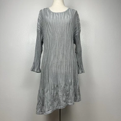 Chico's Womens Metallic Asymmetrical Pleated Burnout Tunic Sweater Size 3 / XL - Image 1 of 4