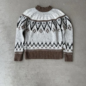Faherty Baby Alpaca Wool Fair Isle Sweater Gray Brown Nordic Knit Women’s S - Picture 1 of 6