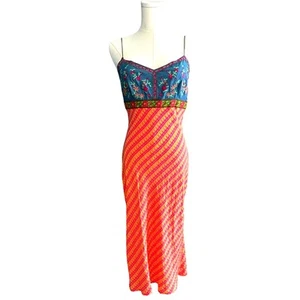 Abito PLENTY TRACY REESE grande seta impero ricamato busto anni 90 Y2K slip boho - Foto 1 di 12