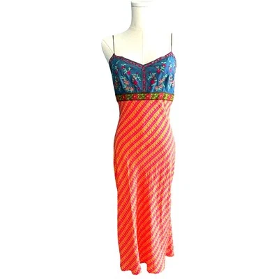 PLENTY TRACY REESE Dress Large Silk Empire Embroidered Bust 90's Y2K Slip Boho - Image 1 of 4