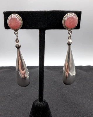 Pendientes colgantes perforados de rodocrosita rosa de plata de ley 925 Sajen 13 gramos Foto 1 de 4