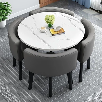 Modern White 90cm Dining Table Set with 4 Chairs – Space-Saving Office & Bar - Image 1 of 4