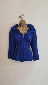 Smart Frank Lyman Royal Blue Crinkle Design Jacket With Statement Collar Size 18 - Picture 1 of 5