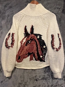 Anthropologie Pilcro Western Horse Graphic Cardigan Sweater Chunky Medium - Picture 1 of 13