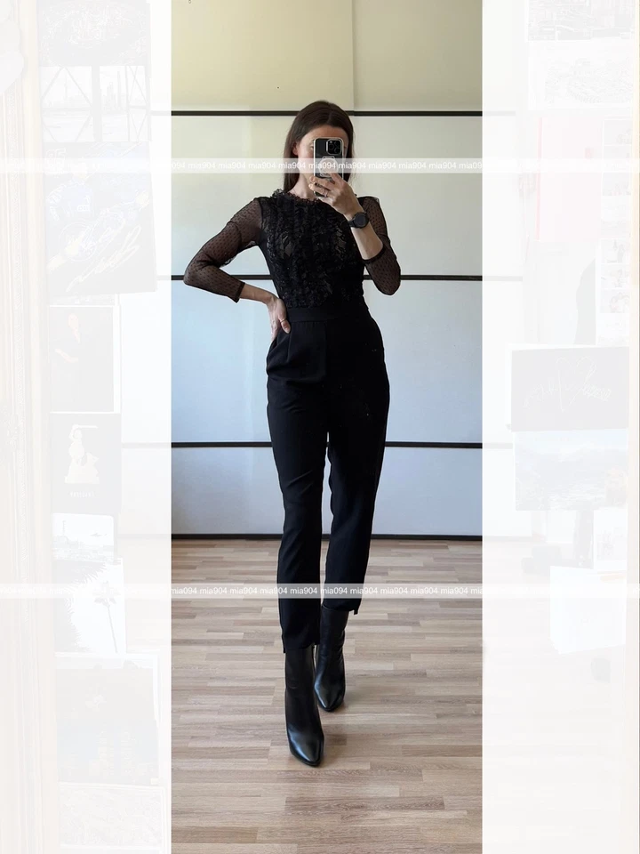 Plumetis-Spitzenoverall /Jumpsuit /Einteiler Zara Gr. XS schwarz  - Bild 1 von 4