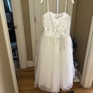 DAVIDS BRIDAL FLOWER GIRL/COMMUNION IVORY LONG DRESS SZ 6 SLEEVELESS TULLE - Picture 1 of 8