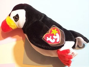 BEANIE BABY STEPPJACKE VOGEL PAPAGEIENTAUCHER SCHWARZ WEISS GELB ROT GEBURTSDATUM: 3. NOVEMBER, - Bild 1 von 5