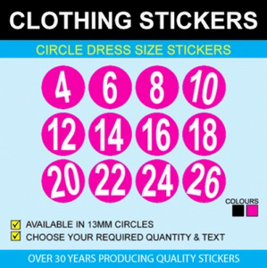 13mm Dress Size Stickers - Picture 1 of 13