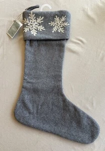 NWT Arcadia Home Felted Wool Christmas Gray Snowflake Stocking 20”H x 12”W - Picture 1 of 5