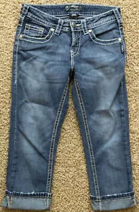 Silver AIKO CAPRI Jeans Stretch Blue Denim Pants - Women size 26 - Picture 1 of 3