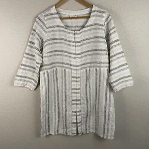 J Jill Purejill Womens S Linen Blend Striped Button Front Tunic Blouse - Picture 1 of 6