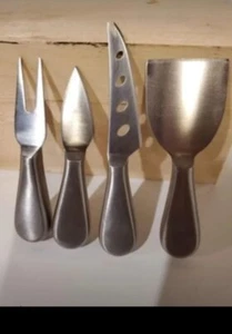 Servierbesteck 4er Set Käsemesser Streugabel Edelstahl gebürstet - Bild 1 von 2