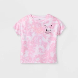 Pokemon T Shirt Girls Pink Tie Dye Short Sleeve Cropped Crewneck XL Plus A3019 - Picture 1 of 1
