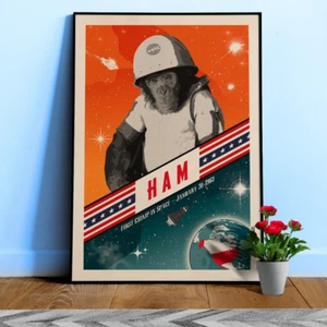 Ham, First chimp in space, USA, 1961 — Vintage space poster, retro space art - Picture 1 of 11