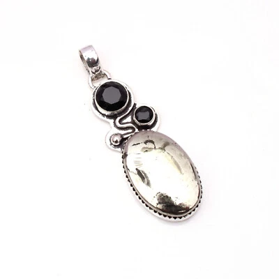 Colgante de joyería hecha a mano de plata de ley 925 con piedras preciosas de pirita dorada de 2,99" Foto 1 de 4