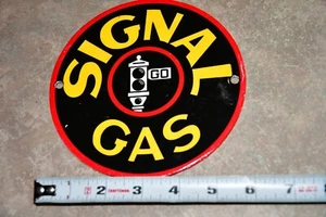 vintage Round 6" Porcelain Signal Gasoline Gas Pump Badge Sign - Picture 1 of 2