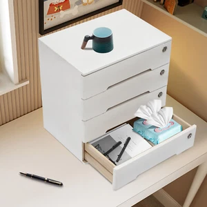 Desktop Storage Box 4-layer with Lockable Drawers Office Supplies File Organizer - Picture 1 of 19