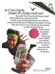 Vintage Print Ad Diet Mountain Dew - Jump Off a Bridge - Feb 1993 10.75"x7" - Picture 1 of 5