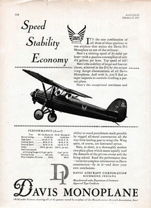1929 Davis D-1 Monoplane Aircraft Ad 12/15/2024d - Picture 1 of 1